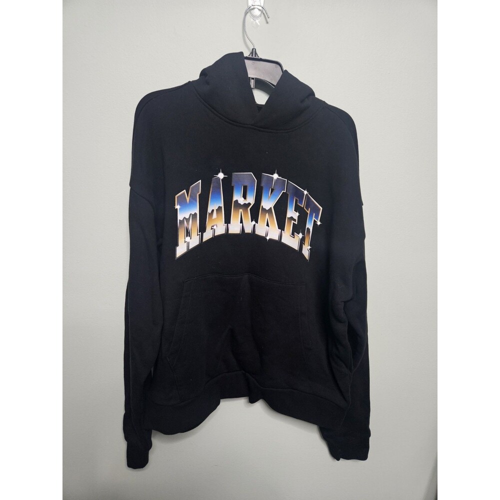 Sz M - MARKET SMILEY Chrome Logo Cotton Fleece Black Hoodie